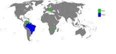 Land hvor Petra (grønt) er mye brukt