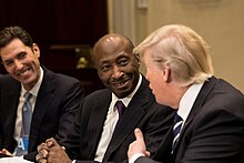 Frazier meets with President Donald Trump in January 2017 President Donald Trump listens to Kenneth Frazier, chairman and CEO of Merck & Co.jpg