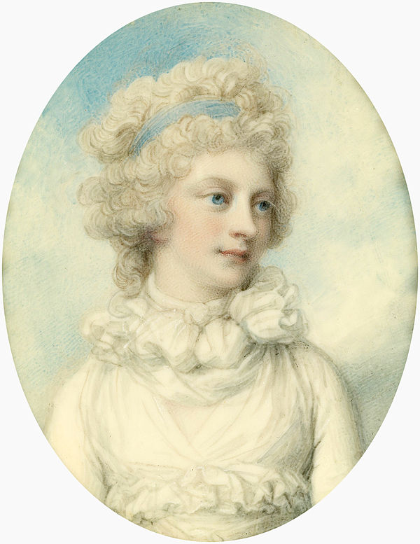 Princess Sophia, c. 1792. This portrait miniature, painted by Richard Cosway, is believed to have been commissioned by Sophia's brother the Prince of 