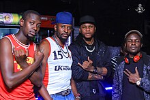 R-L- His Eminent Majesty DON SANTO, Jilly Beatz, DJ Pisces, and a fan at Club 64 Nairobi, Kenya on Thursday, 13 June 2019. / Klassik Pictures
