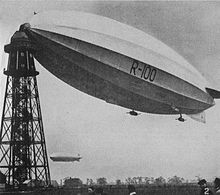 R100 at Cardington, April 1930. The airship in the background is the Graf Zeppelin