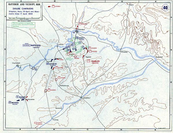 The general situation from 17 to 19 April involved the Austrians moving towards the strategic city of Regensburg in hopes of attacking the isolated Fr