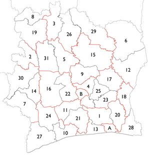 Regions of Côte d'Ivoire numbered (new 2011 regions).png