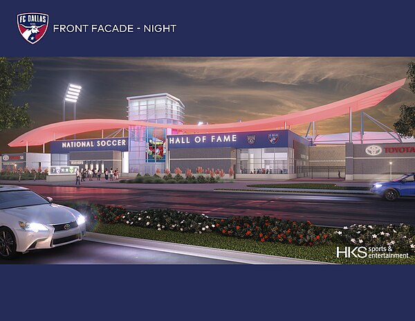 Rendering of building for the National Soccer Hall of Fame in Frisco, Texas. The opening was October 20, 2018. Image release by Hall of fame.