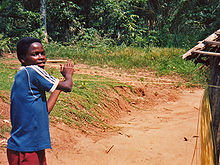 Rolling the fibres together before drying Rolling raffia rope.jpg