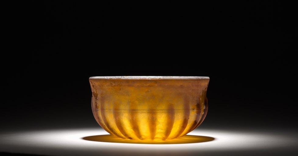 Roman ribbed bowl; 1st century AD; glass; diameter: 6.5 cm; Cleveland Museum of Art