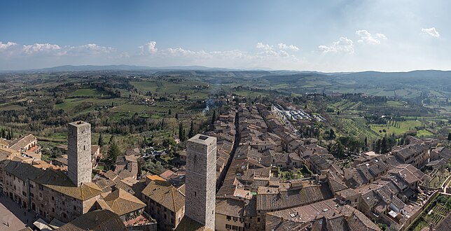 Santa Lucia hill in landcape of San Gimignano, Via San Giovanni roofs, a photo view from Torre Grossa (San Gimignano)