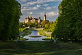 Schloss Schwerin, Ansicht von Süden durch den Schlosspark, Mecklenburg-Pomerania, Germany