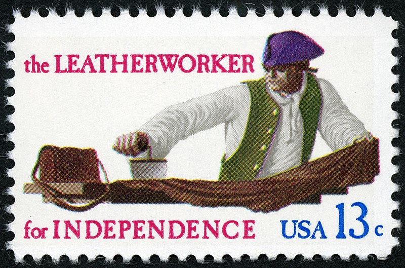 File:Skilled Hands For Independence Leatherworker 13c 1977 issue U.S. stamp.jpg