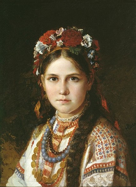A young Ukrainian girl in a folk costume, by Nikolay Rachkov