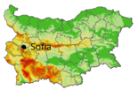 Mapa da Bulgária, posição de Bankja destacada