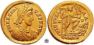 Arcadius solidus, from the Mediolanum mint, c 395-408. Solidus-Arcadius-RIC 1205.jpg