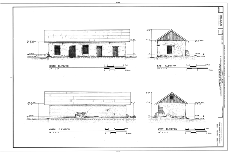 File:South, East, North, and West Elevations - Alexandre Pigeon Ranch, New Mexico State Highway 50, 1.1 miles south of intersection with Interstate 25, Glorieta, Santa Fe County, HABS NM-198 (sheet 3 of 4).png