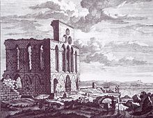 חורבות הכנסייה הצלבנית בשנת 1682 בציורו של ההולנדי קורנליס דה ברוין