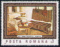 Почтовая марка Румынии выпуска 1987 года с картиной Ш.Димитреску «Интерьер».