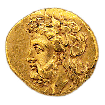 Gold stater of Lampsacus with the ivy-wreathed head of Dionysus/Priapus, c. 360–340 BC