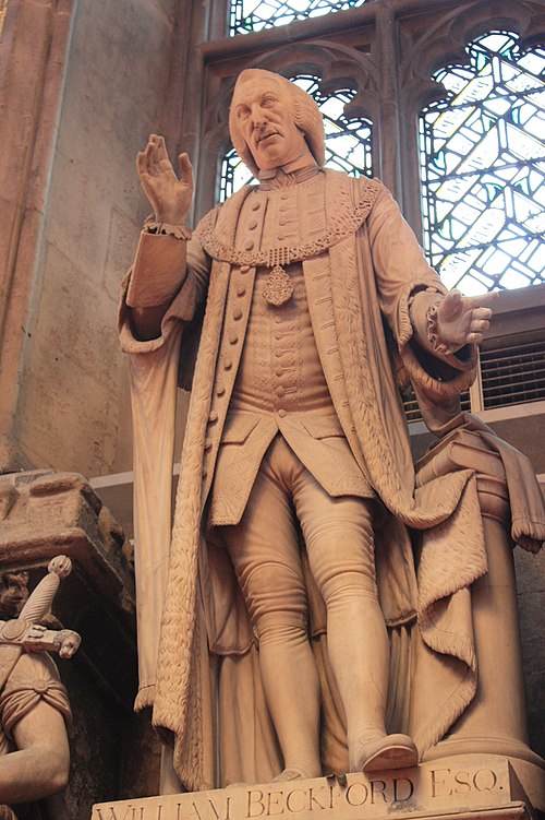 Statue of William Beckford atop the huge monument in his memory, Guildhall, London, by John Francis Moore