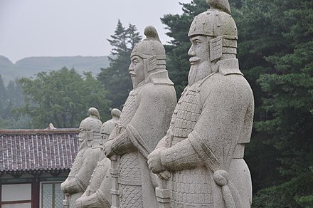 Statues at the tomb of King Wanggon, the founder of the Goryeo Dynasty, in Kaesong