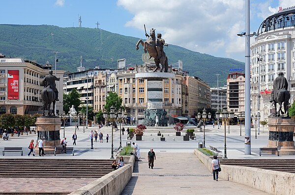 Macedonia Square after the addition of many monuments and façade reconstructions