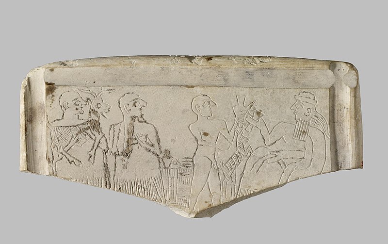 File:Sumerian - Relief Fragment with Male Figures Carrying Goats Before a Ruler - Walters 217 (2).jpg