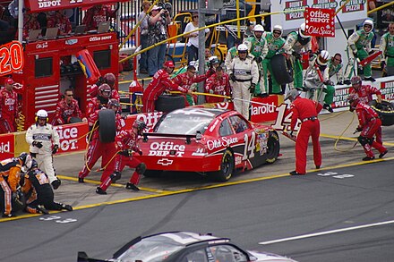 Stewart pits his No.14 Impala in the 2009 Coca-Cola 600 at Charlotte Motor Speedway.