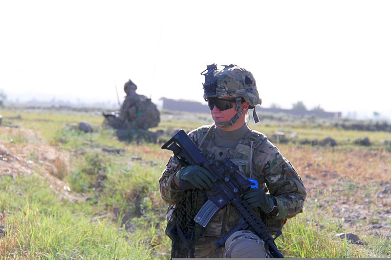 File:U.S. Army Spc. Courtney Reece, with the female engagement team attached to Fox Company, 2nd Battalion, 506th Infantry Regiment, 4th Brigade Combat Team, 101st Airborne Division, scans her surroundings during 130530-A-DQ133-199.jpg