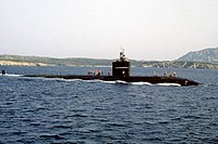 USS Baton Rouge underway near La Maddalena, Italy on 8 November 1984. USS BR3.jpg