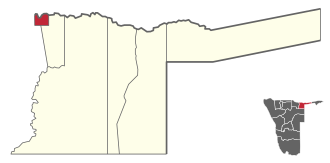 Rundu Urban constituency (red) in the Kavango East region (yellow) of Namibia Wahlkreis Rundu-Stadt (2014).svg