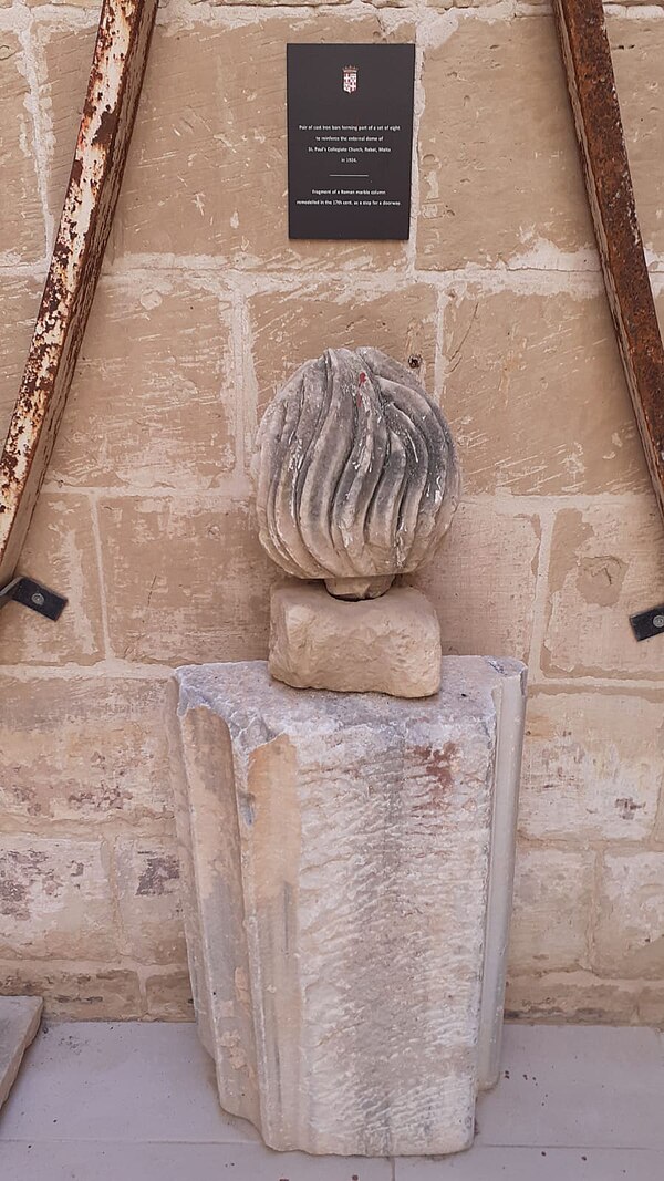 Remains of a Roman building, used for the building of the church, now at the Wignacourt Museum