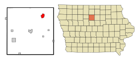 Wright County Iowa Incorporated and Unincorporated areas Belmond Highlighted.svg