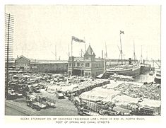 The Savannah Line Terminal in the Harbor of New York City, Piers 34 and 35 (1893) (King1893NYC) pg101 OCEAN STEAMSHIP CO OF SAVANNAH, PIERS 34 AND 35, NORTH RIVER.jpg