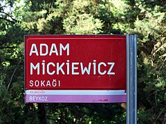 Beykoz'daki Adam Mickiewicz Sokağı'nın tabelası