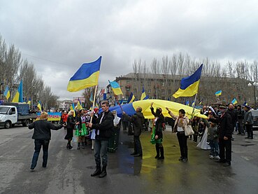 Melitopol : manifestation en faveur de l'Euromaïdan en 2014.