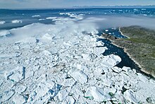 Aerial view of Jakobshavn Glacier looking to west side