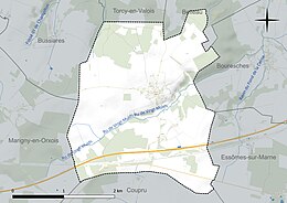 Carte en couleur présentant le réseau hydrographique de la commune