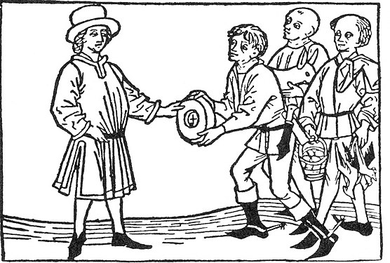 Paysans payant les taxes à leur seigneur au XVe siècle