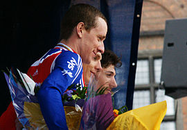 The podium (left to right): Bradley Wiggins, Tony Martin and Fabian Cancellara