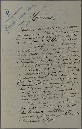 Lettre autographe évoquant son refus de participer à la commande proposée par l'État pour décorer la salle d'honneur de l'Hôtel de ville de Belfort, par Alphonse Deneuville.