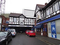 Fratton Park's Pavilion and the former The Pompey pub (right) at 44 Frogmore Road