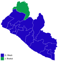 Carte de l'élection présidentielle libérienne de 2017 par comté (2e tour) .svg