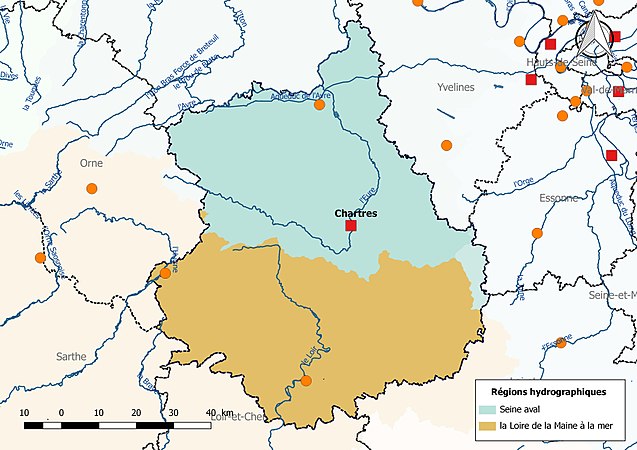 L'Eure-et-Loir est découpé en deux régions hydrographiques.