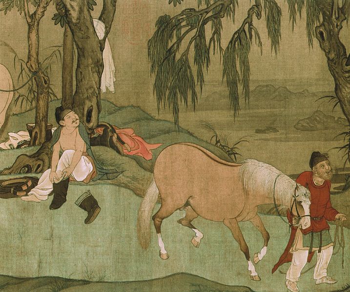 File:9 Zhao Mengfu. Bathing Horses. 28.1 x 155.5 cm Detail of the scroll. Palace Museum, Beijing.jpg