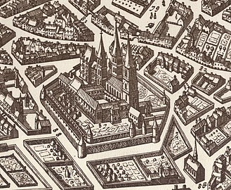 The church and Abbey in 1618