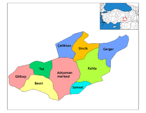 Mapa dos distritos da província de Adıyaman