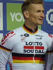 Andre Greipel (pictured at the 2016 Tour of Britain) won three championships (in 2013, 2014, and 2016). Andre Greipel 2016.jpg