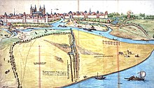 Ansicht der Stadt Speyer mit der Klüpfelsau in einer Augenscheinkarte von Wilhelm Besserer, 1574.Die Karte diente als Unterlage in einem Rechtsstreit der Stadt gegen den Bischof von Speyer vor dem Reichskammergericht.