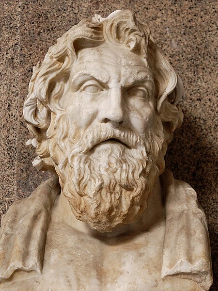 Portrait bust of Antisthenes, found at the Villa of Cassius at Tivoli, Lazio, 1774 (Museo Pio-Clementino)