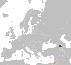 Map indicating locations of Armenia and Israel