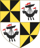 Quarterly, 1st & 4th: Gyronny of eight or and sable (Campbell); 2nd & 3rd: Argent, a lymphad or ancient galley sails furled flags and pennants flying gules and oars in action sable (Lorne).