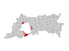 The six municipalities with language facilities in the periphery of Brussels (red) belong to the province Flemish Brabant (gray) Arrondissement Brussels-Periphery Belgium Map.PNG